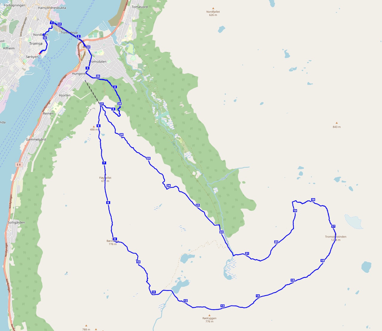 Tromsø skyrace - Tromsdalstind race map